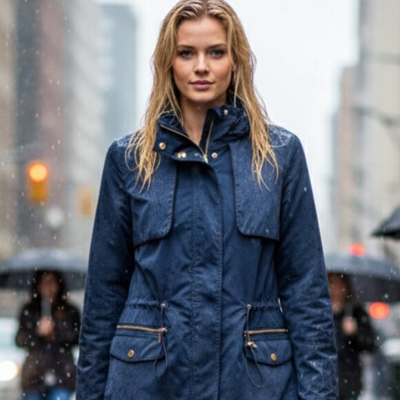 MANGO Navy Windbreaker Jacket Lightweight Parka Stand-up Collar - Picture 2 of 14